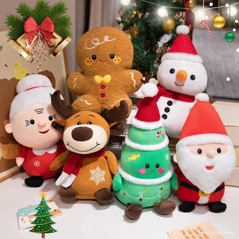 Collection Peluches Noël: Père Noël, Renne, Bonhomme de Neige