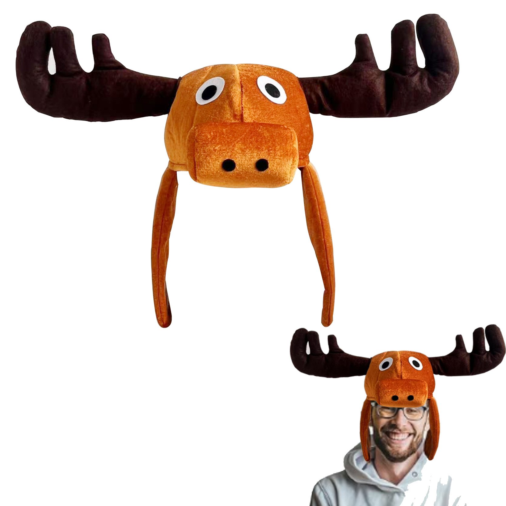 Chapeau Élan Rigolo en Peluche - Accessoire Fête Adultes