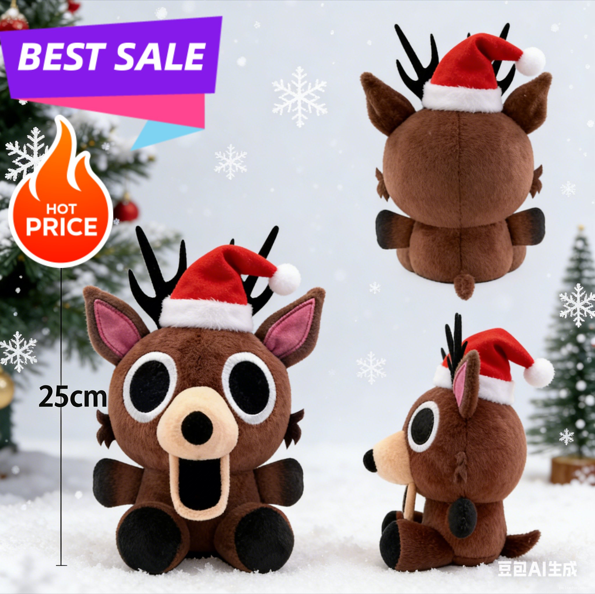 Peluche Renne Noël 25cm avec Chapeau Père Noël - Meilleure Offre