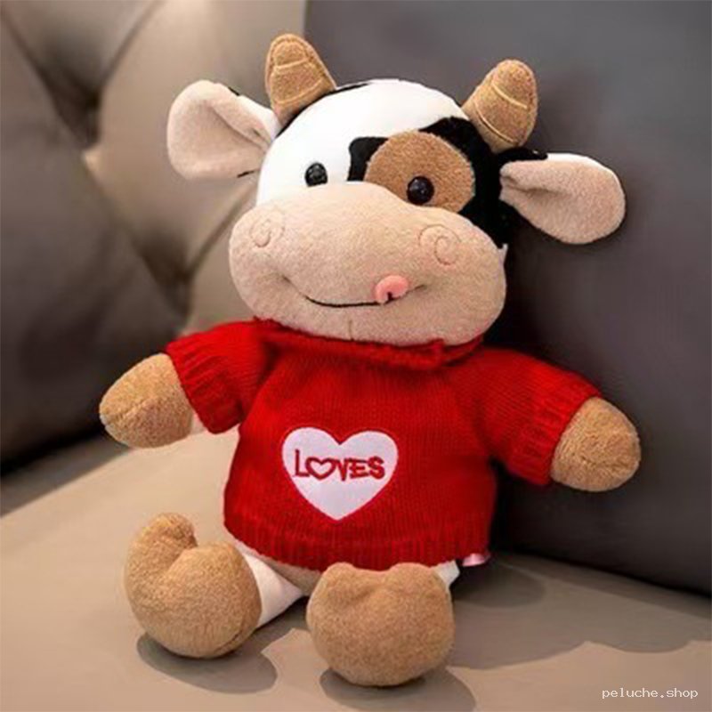 Peluche Vache Mignonne avec Pull Rouge "Loves" - Douceur