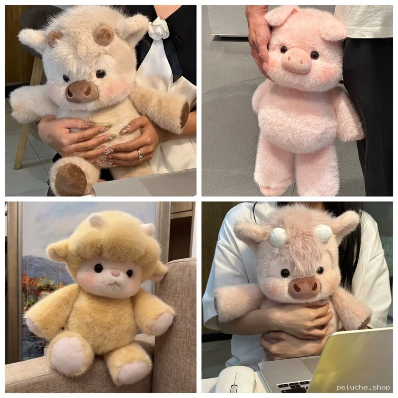 Peluche Animaux Mignons et Doux - Porc, Vache, Mouton Kawaii