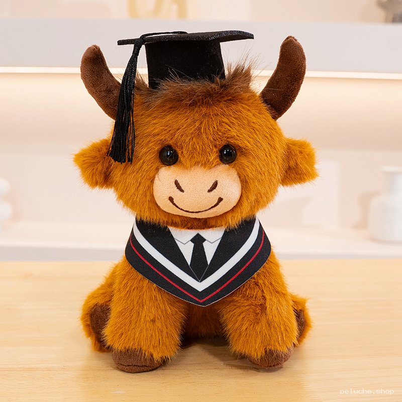 Peluche Vache Highland Diplômée | Cadeau de Graduation Unique