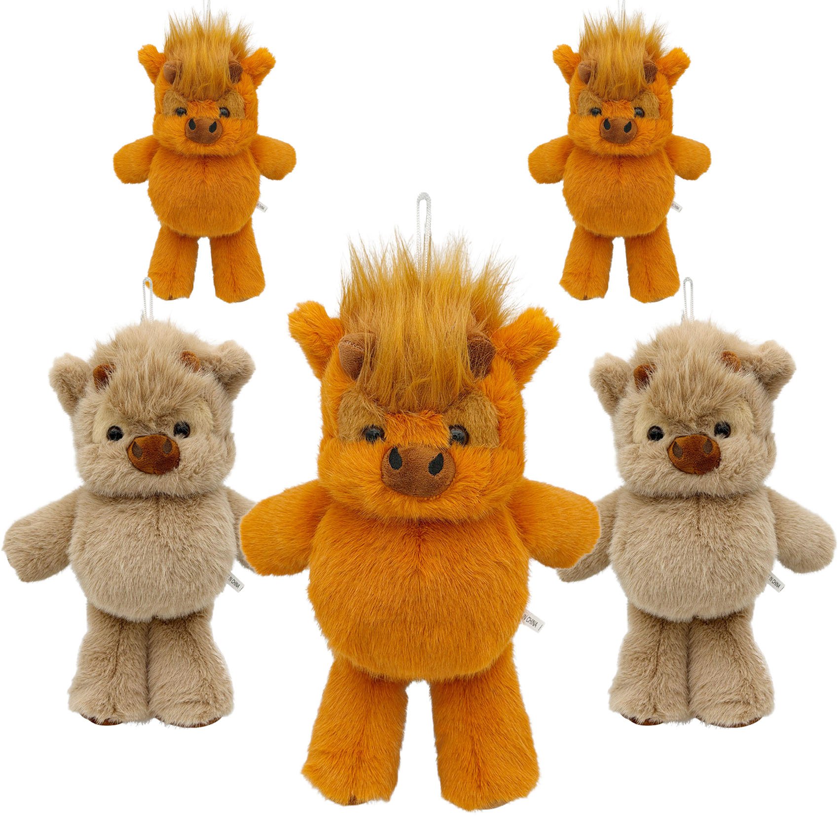 Peluche Vache Écossaise Highland Orange & Beige - Doudou Doux