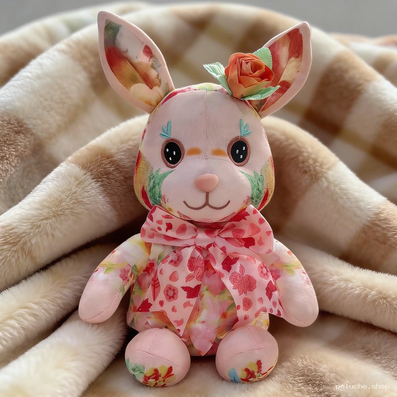 Peluche Lapin Floral Rose - Douceur et Charme Printanier