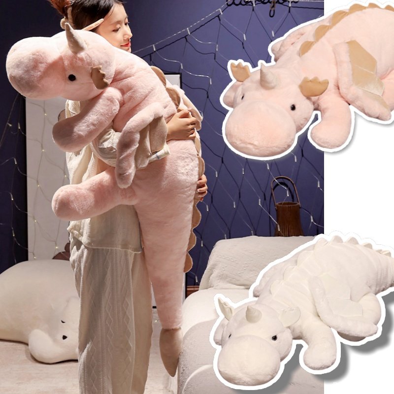 Peluche Licorne Dragon Géante Rose & Blanche - Douce et Confort
