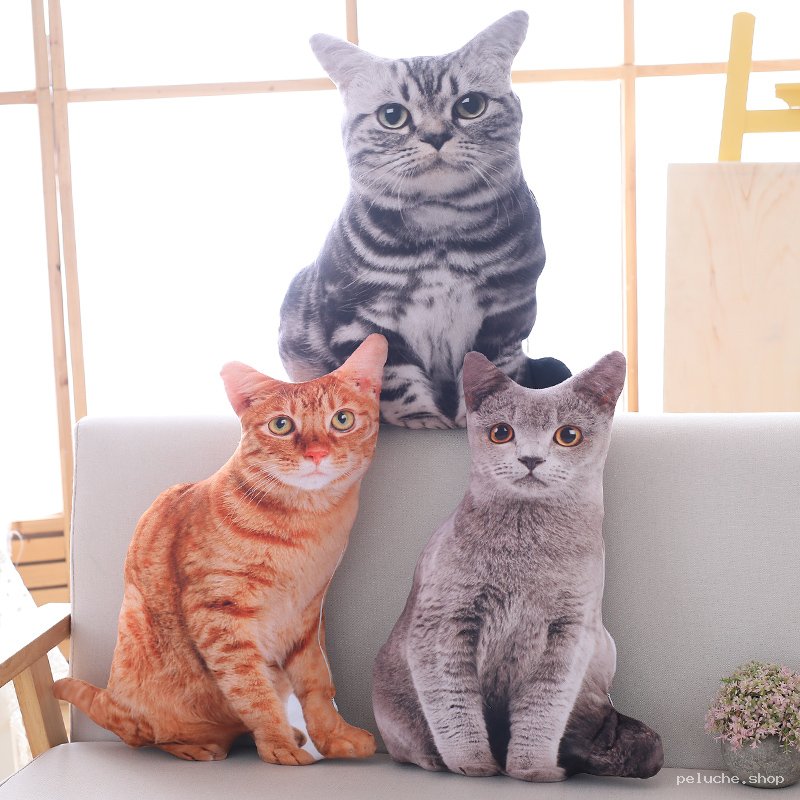 Peluches Chats Réalistes | Coussins Décoratifs 3D & Doux