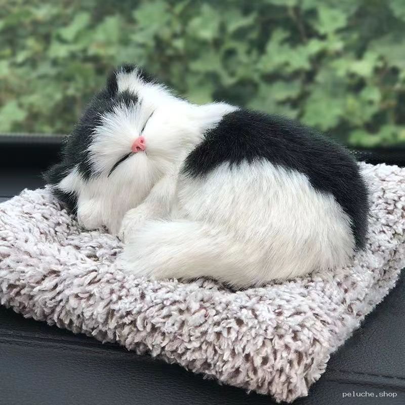 Peluche Chat Noir & Blanc Endormi | Doudou Réaliste & Doux