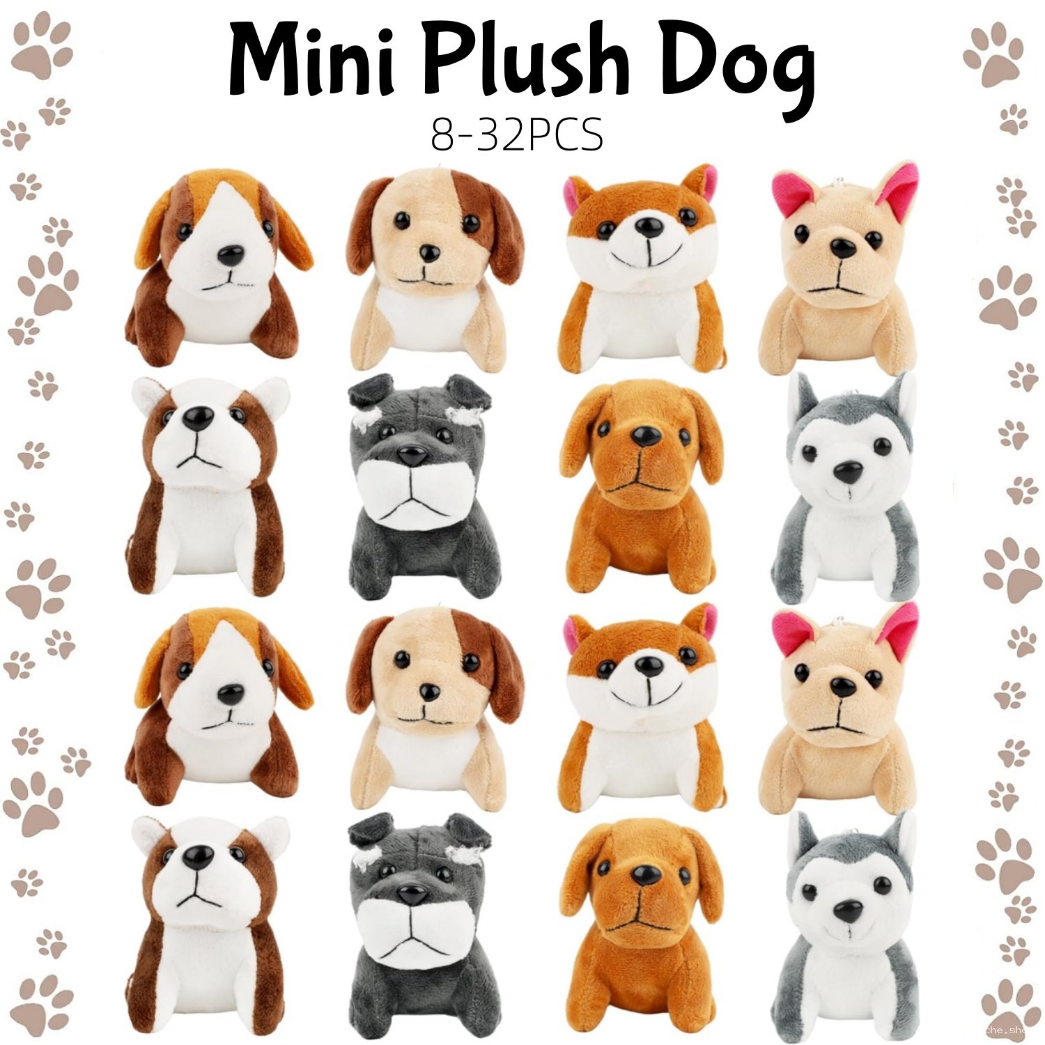 Mini Peluches Chiens Assorties (8-32 pcs) | Porte-clés Animaux