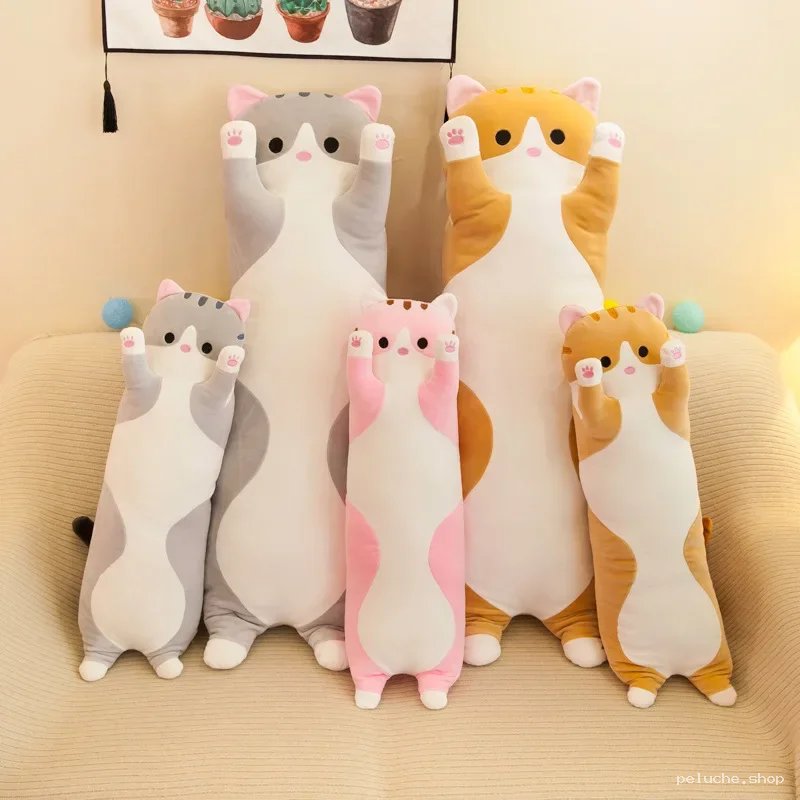 Peluches chat longues et douces - Coussins corps Kawaii