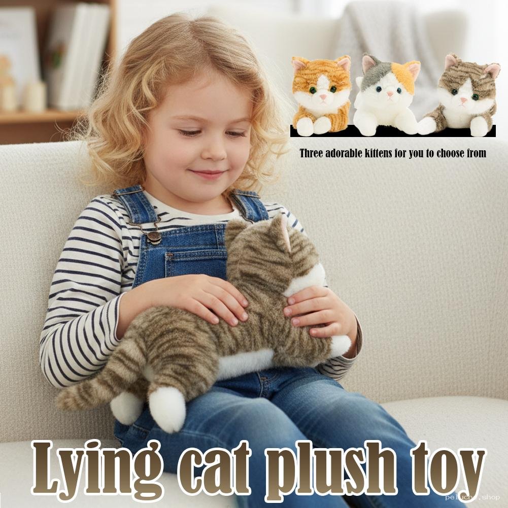 Peluche Chat Allongé Douce et Réaliste - Plusieurs Couleurs