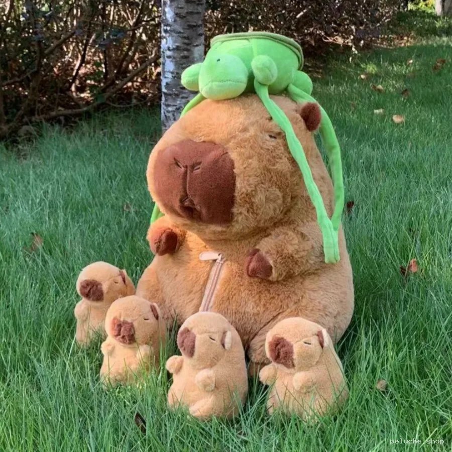 Peluche Capybara Géante avec Tortue et Bébés Adorables
