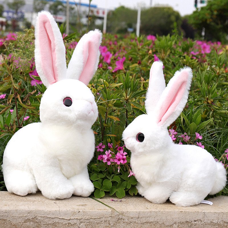 Peluche Lapin Blanc Doux - Grandes Oreilles Roses pour Enfant