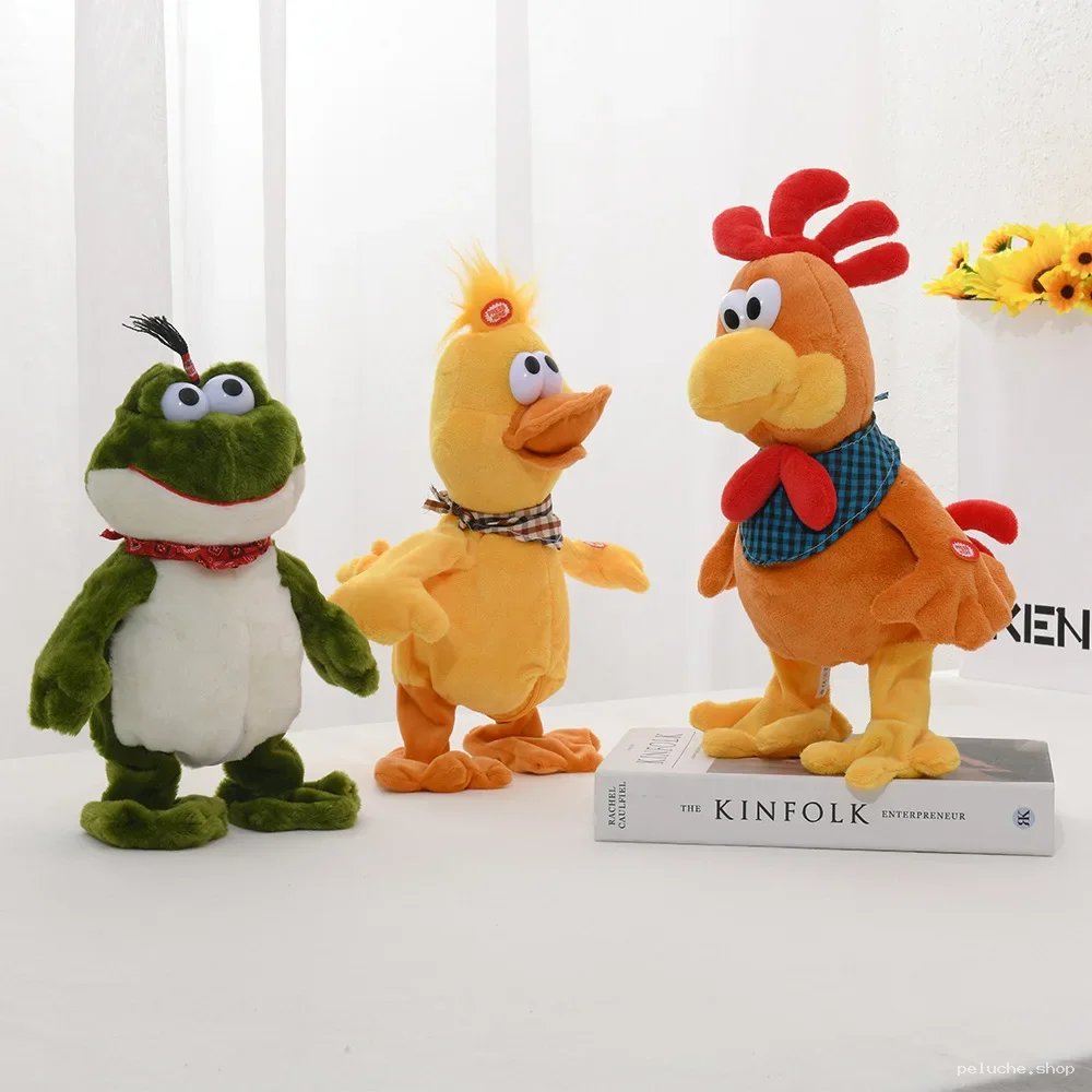 Peluches interactives : Grenouille, Canard, Poulet - Amusantes