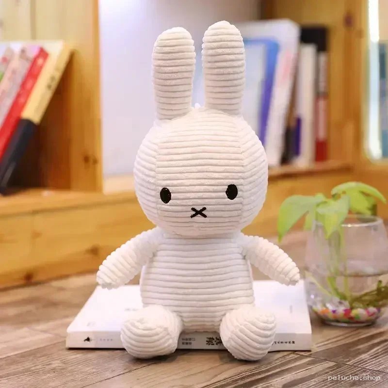 Peluche Lapin Blanc Rayé Côtelé - Miffy Style Doudou Enfant