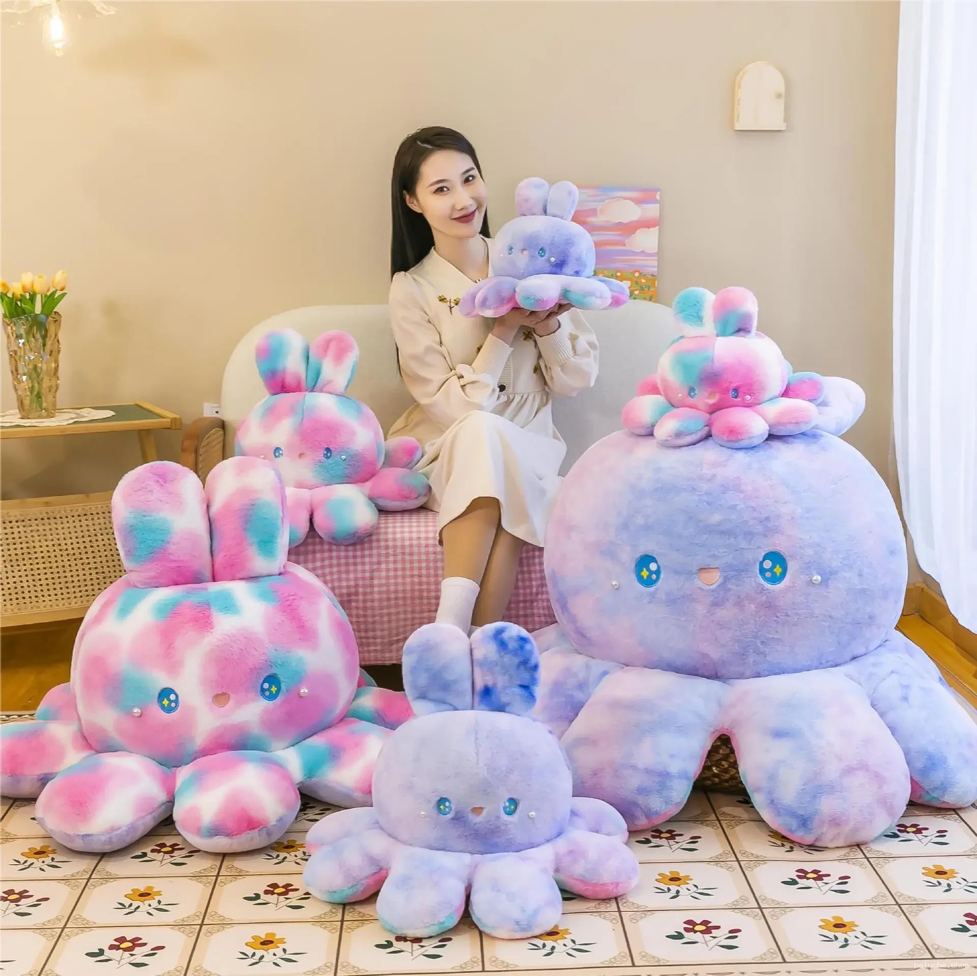 Peluche Lapin-Poulpe Tie-Dye Mignonne | Douce & Kawaii