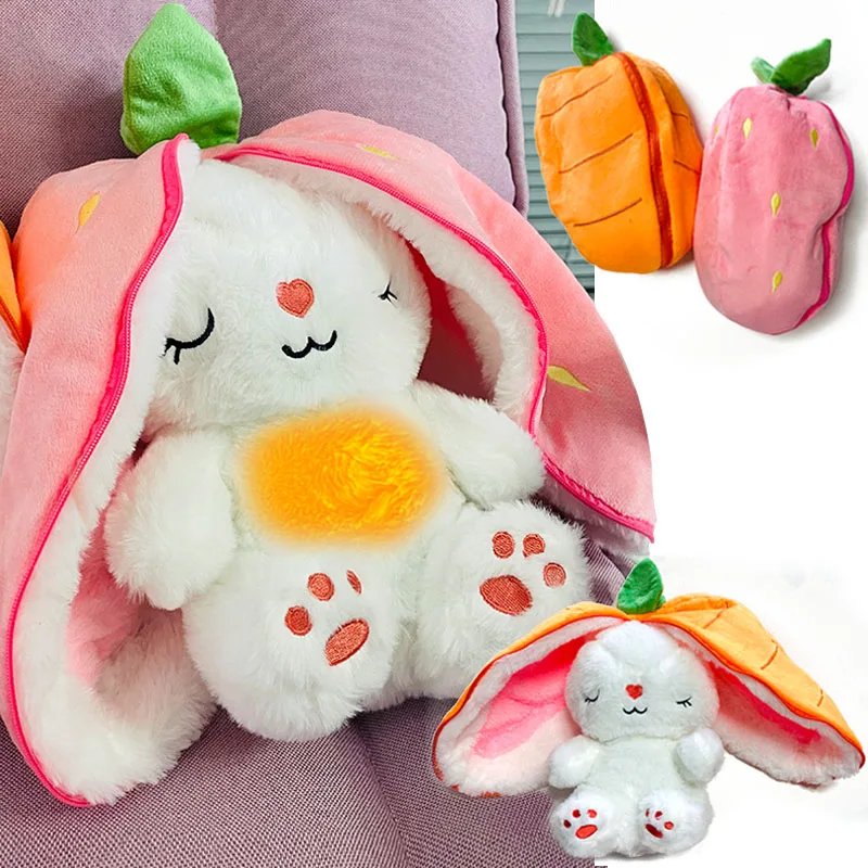 Peluche Lapin Lumineux Réversible Carotte Fraise | Doudou Doux