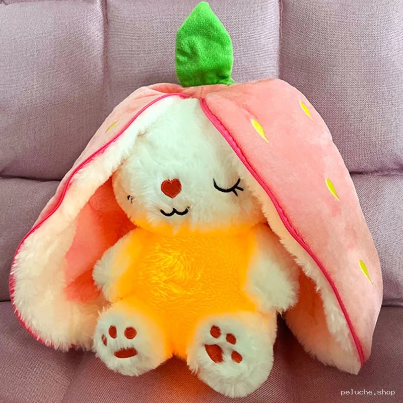 Peluche Lapin Fraise Lumineux Doux - Cadeau Enfant