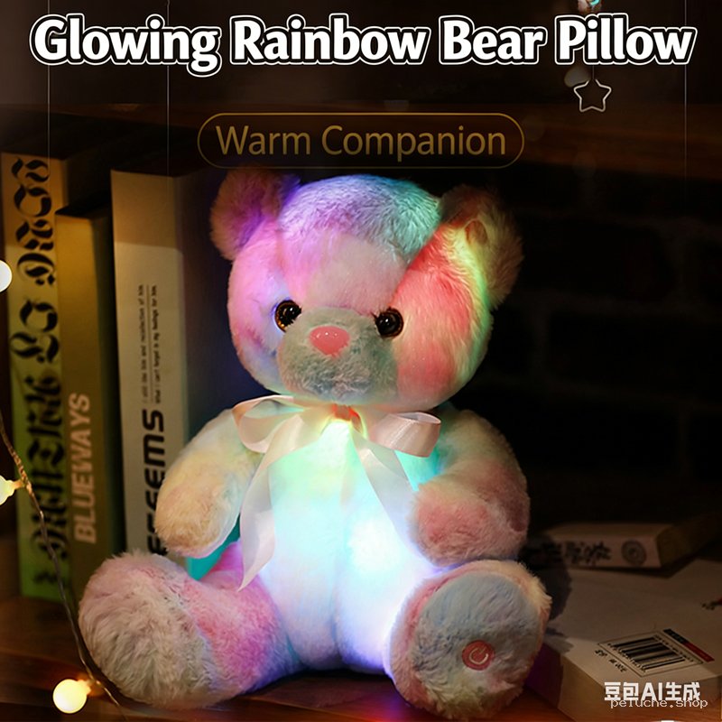 Peluche Ours Arc-en-ciel Lumineux | Doudou Brillant Enfant