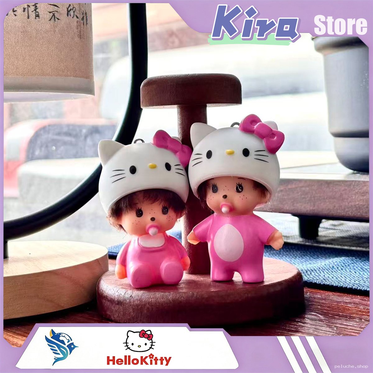 Figurines Monchhichi Hello Kitty Roses - Porte-clés Adorables