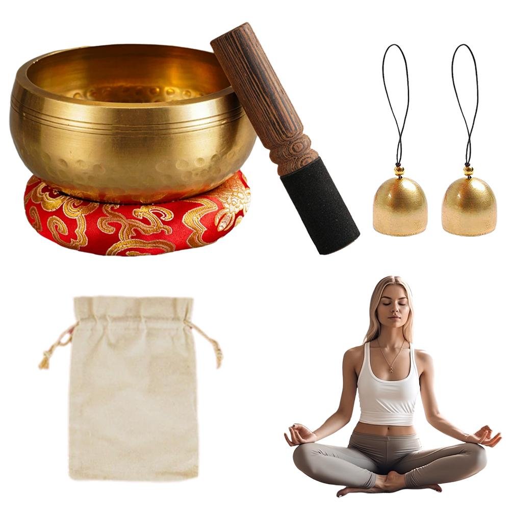 Kit Méditation Bol Chantant, Clochettes, Maillet et Pochette