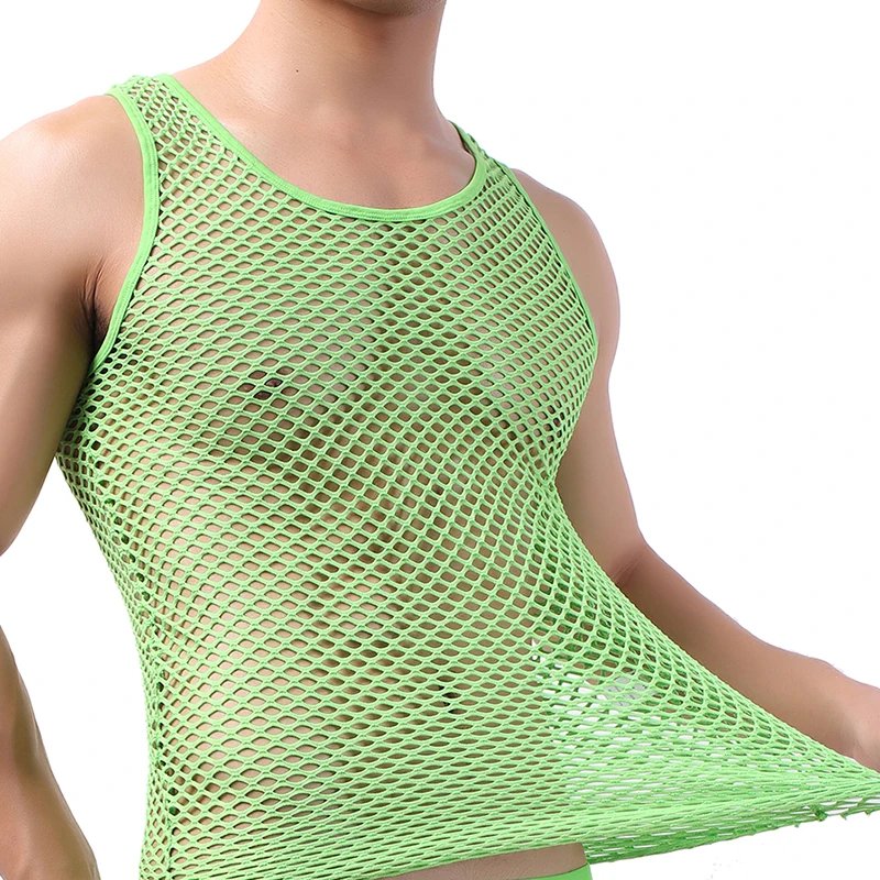 Débardeur Homme Résille Vert Fluo - Transparent & Sexy