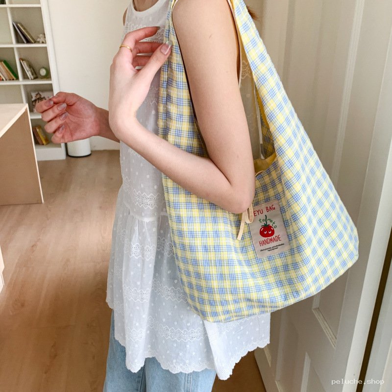 Tote bag à carreaux Vichy jaune et bleu | Style décontracté