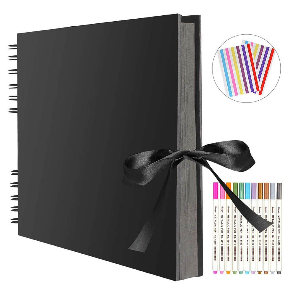 Album Scrapbooking Noir avec Stylos Métalliques et Accessoires