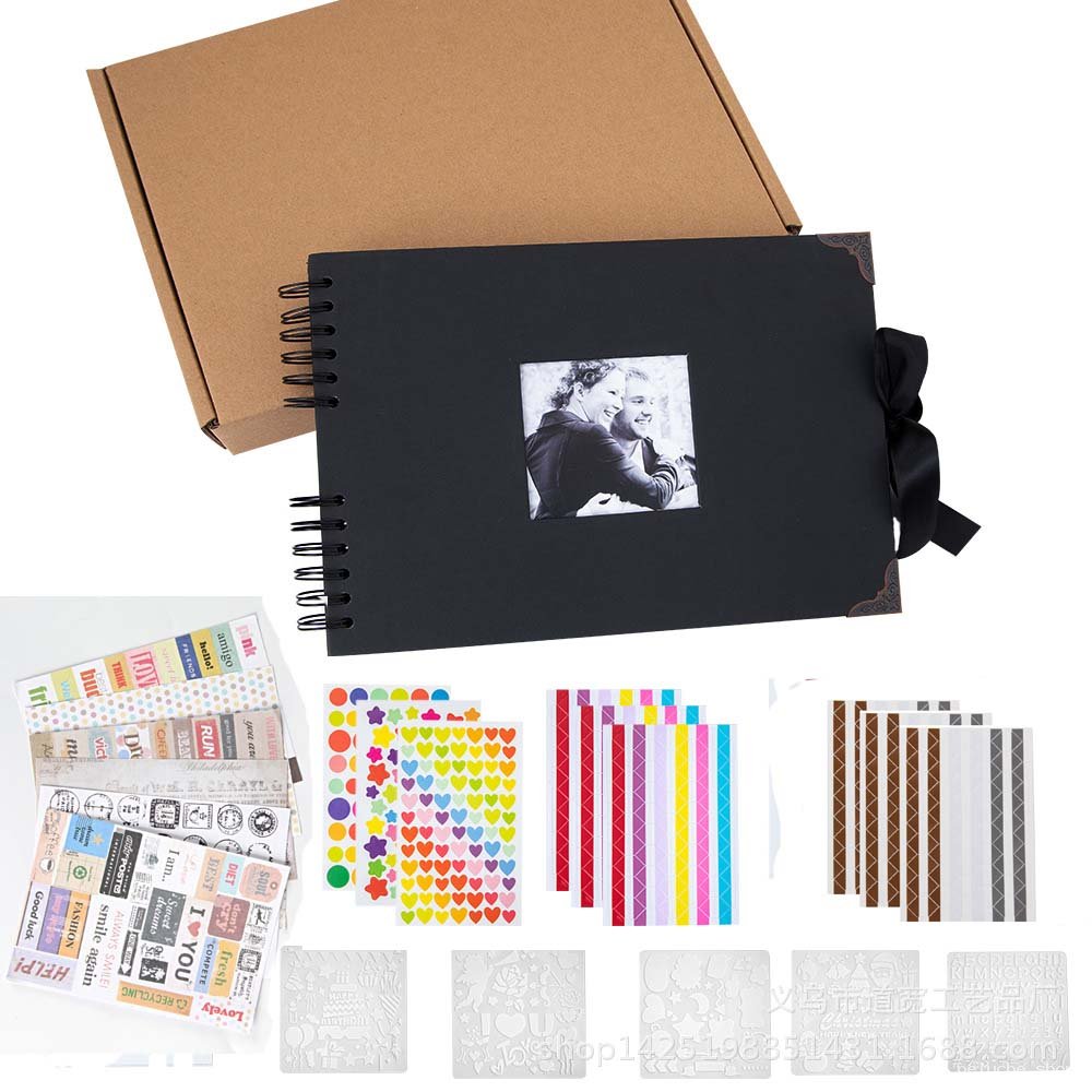 Kit Complet Album Photo Scrapbook DIY Noir avec Accessoires