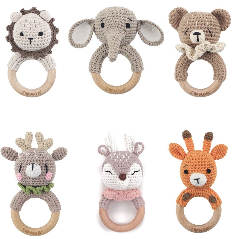 Set Hochets & Anneaux Dentition Bébé Animaux Crochet & Bois