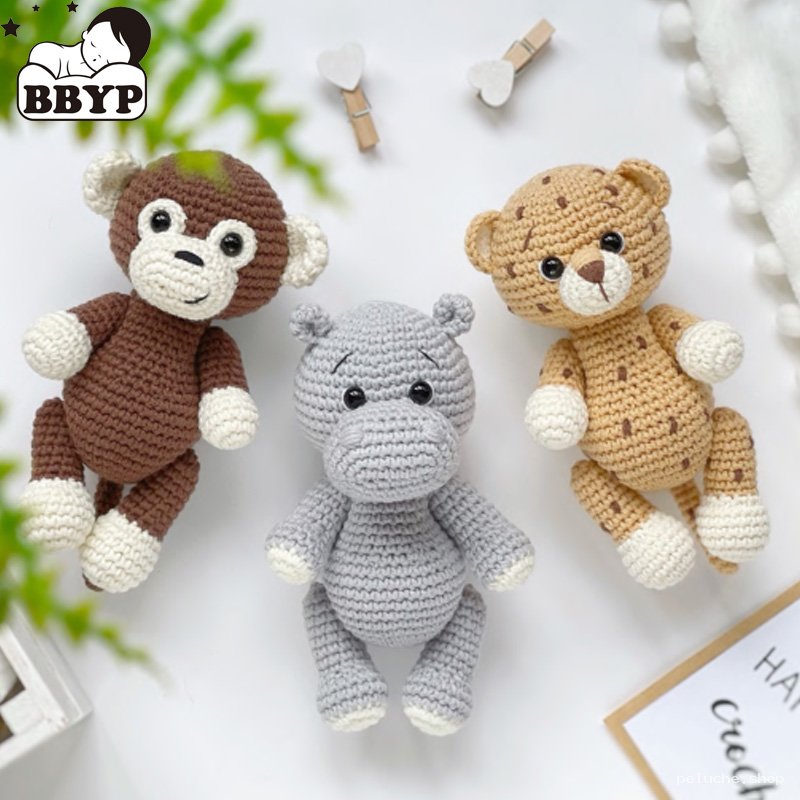 Doudous Amigurumi Crochet Animaux | Singe, Hippopotame, Guépard