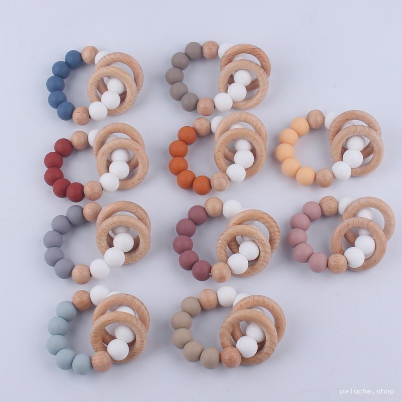Hochet & Anneau de Dentition Bébé en Bois et Silicone