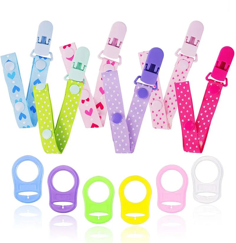 Lot de 6 attaches-sucettes colorées avec adaptateurs