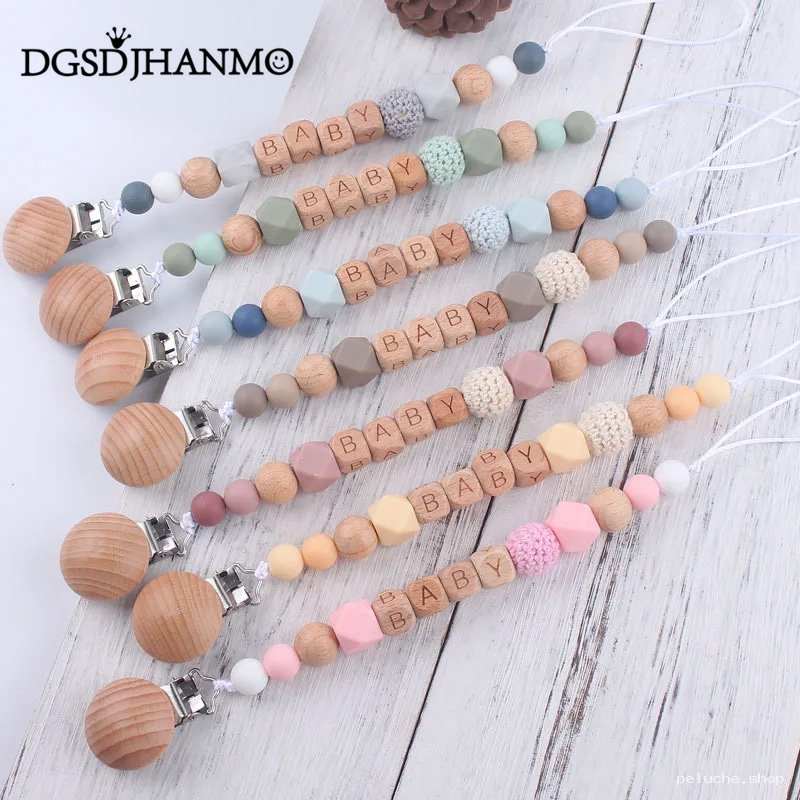 Attache-tétine Bébé en Bois et Silicone - Design Pastel