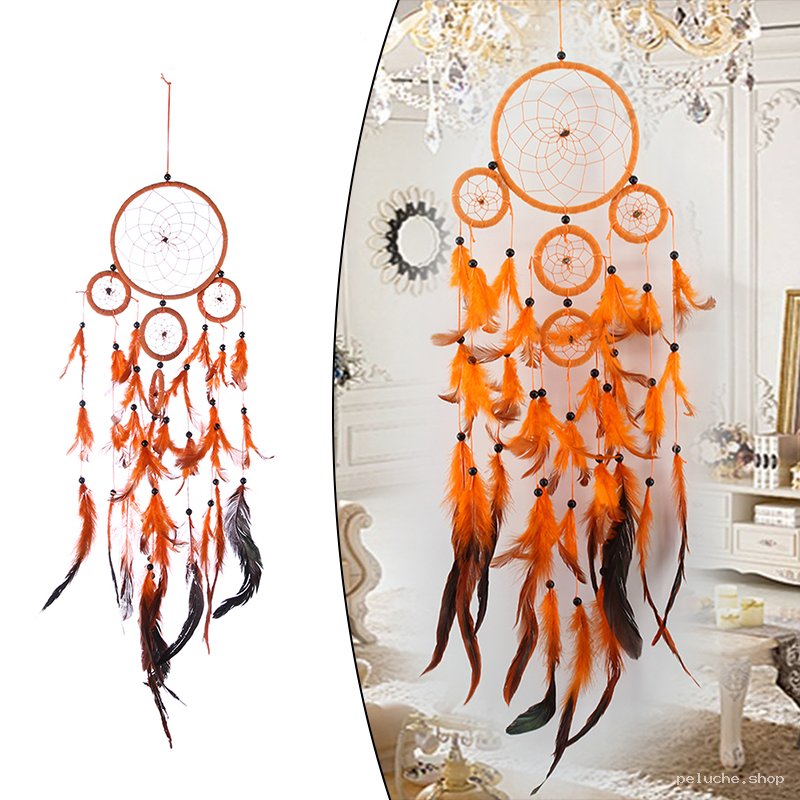 Attrape-Rêves Plumes Orange & Marron - Grande Décoration Bohème