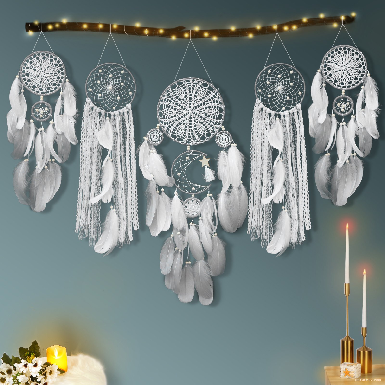 Attrape-Rêves Blancs Bohèmes | Décoration Murale Plumes Chic