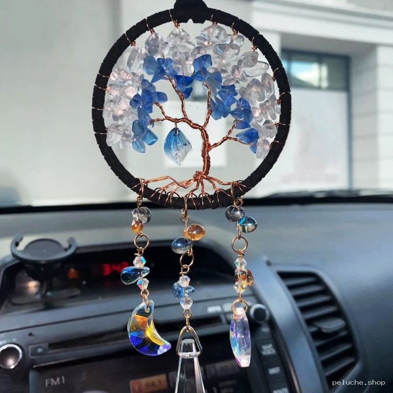 Charm Voiture Arbre de Vie | Cristaux Bleus & Lune Scintillante