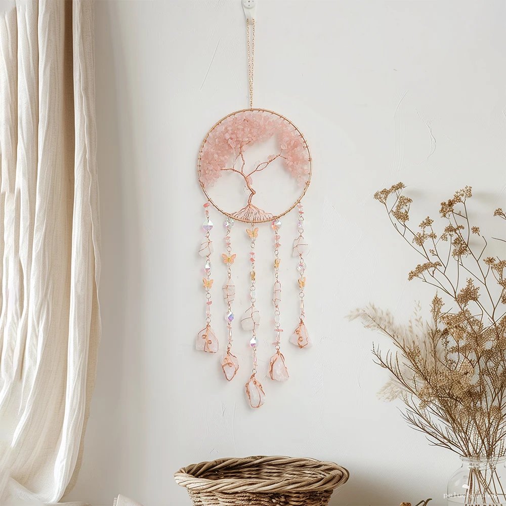 Attrape-rêves Arbre de Vie Quartz Rose | Décoration Murale