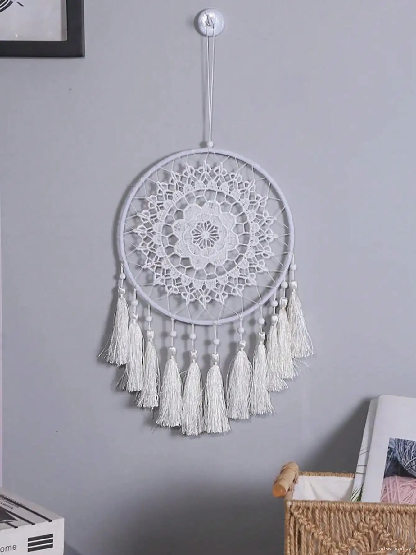 Attrape-rêves Blanc Macramé Bohème – Décoration Murale Chic