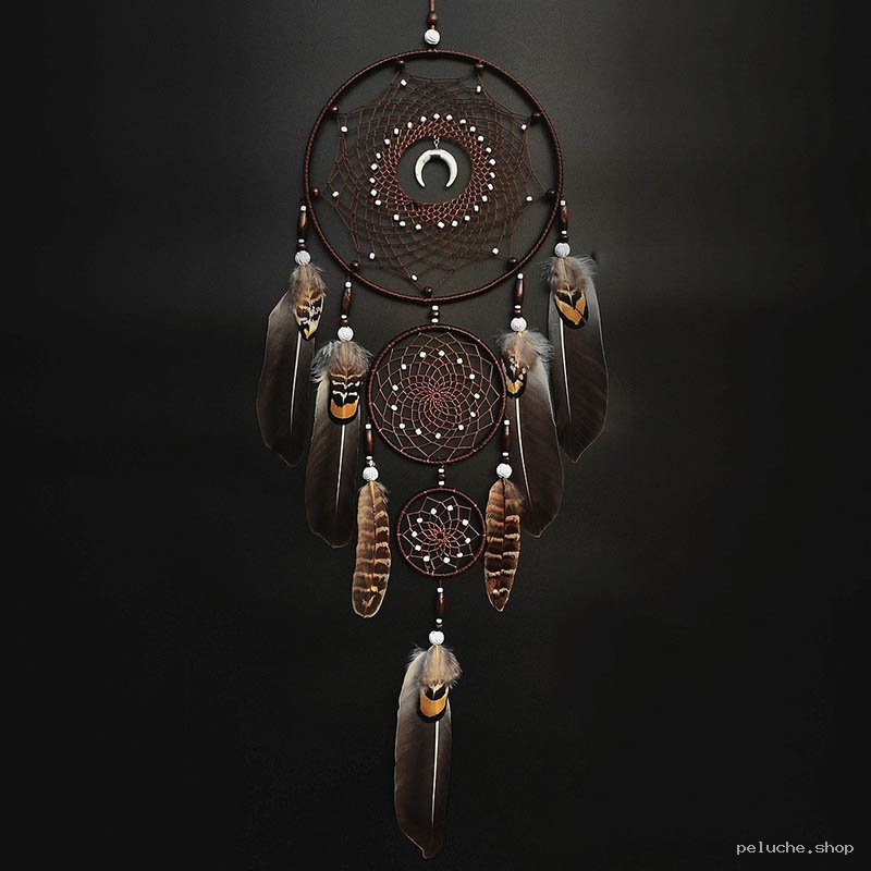 Attrape-Rêves Marron Lune & Plumes - Déco Murale Bohème