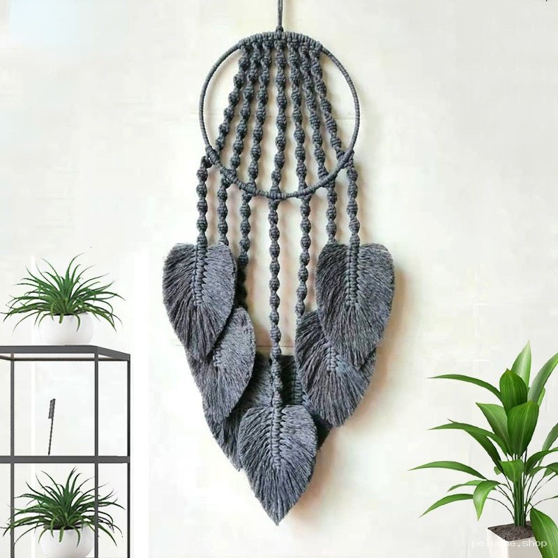 Décoration Murale Macramé Attrape-Rêves Gris | Style Bohème Chic