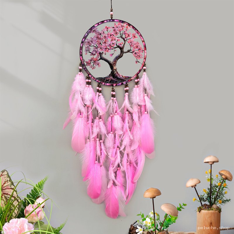 Attrape-rêves Arbre de Vie Rose | Décoration Murale Bohème