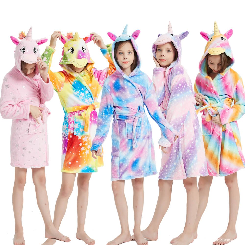 Peignoir Licorne Enfant Fille Doux Coloré à Capuche
