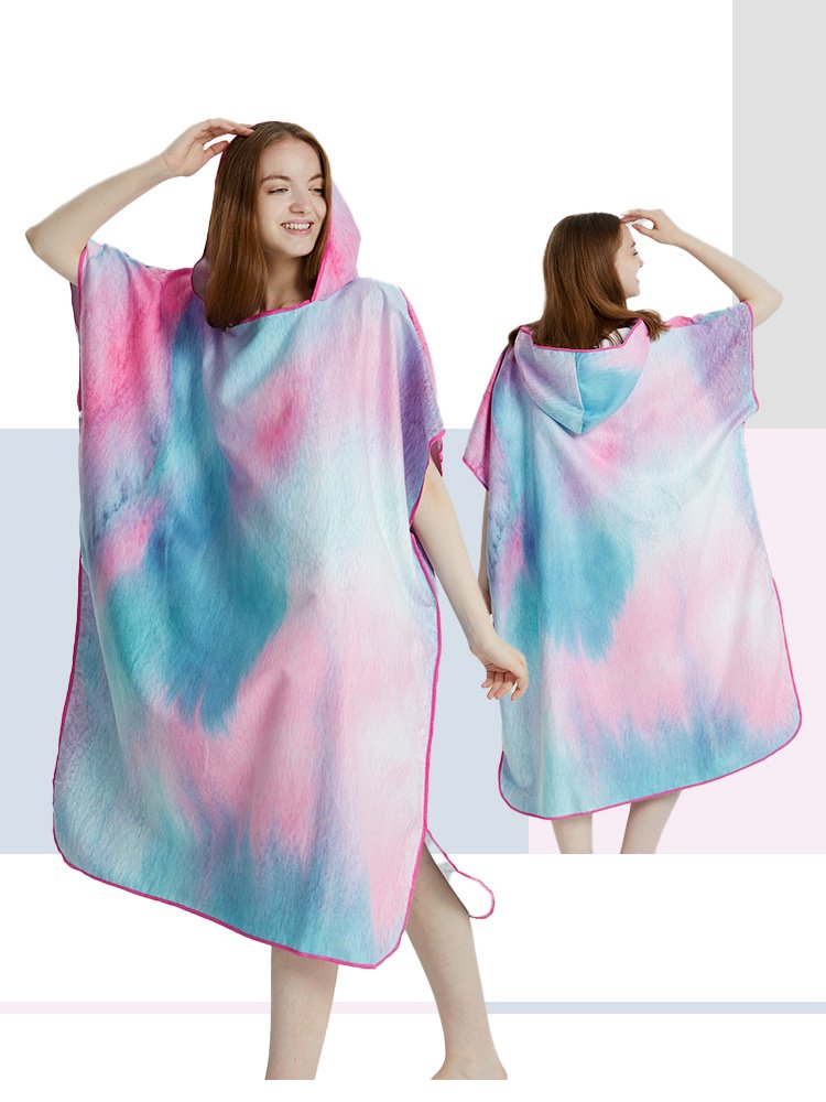 Poncho Serviette Capuche Tie-Dye Rose Bleu - Séchage Rapide
