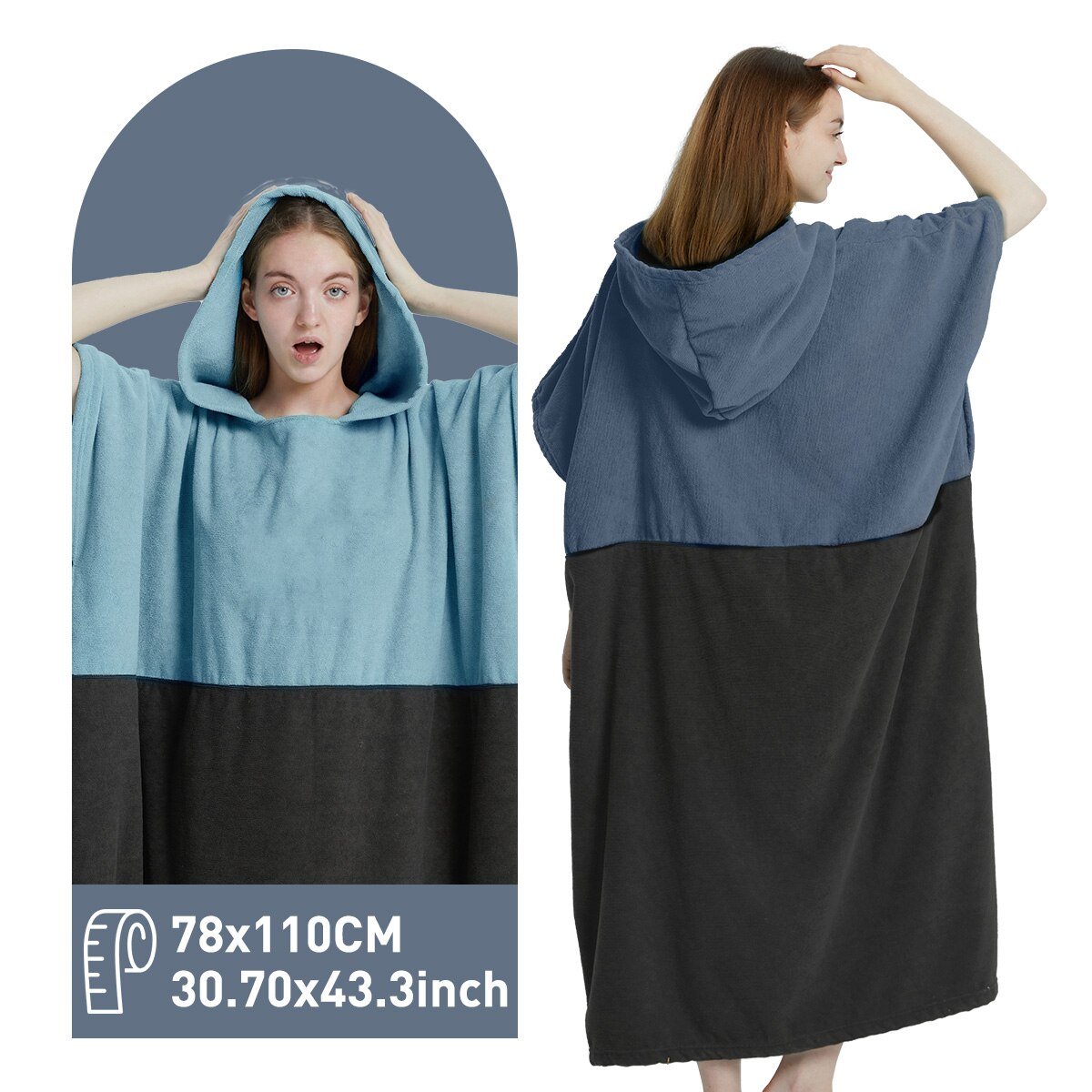 Poncho Serviette Capuche Femme Homme Plage Surf Séchage Rapide