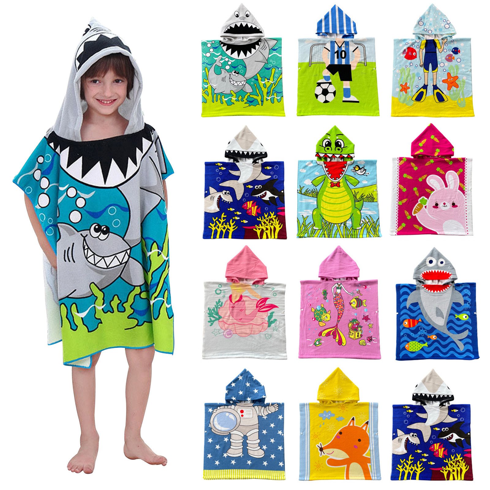 Serviette Poncho Capuche Enfant | Motifs Animaux & Fantaisie