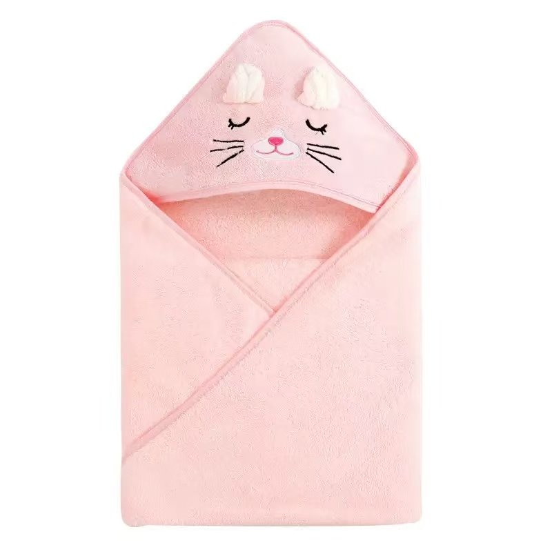 Serviette de Bain Bébé à Capuche Chat Rose Doux et Confortable