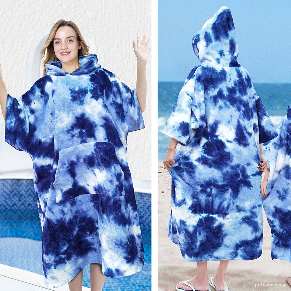 Poncho Serviette Tie-Dye Bleu – Idéal Plage & Piscine Confort