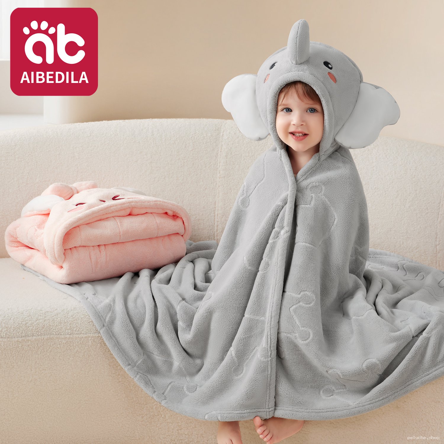 Couverture enfant à capuche éléphant | Douce et confortable AIBEDILA