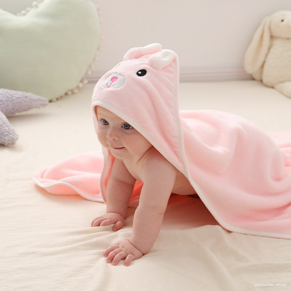Serviette de Bain Bébé à Capuche Lapin Rose Douce et Absorbante