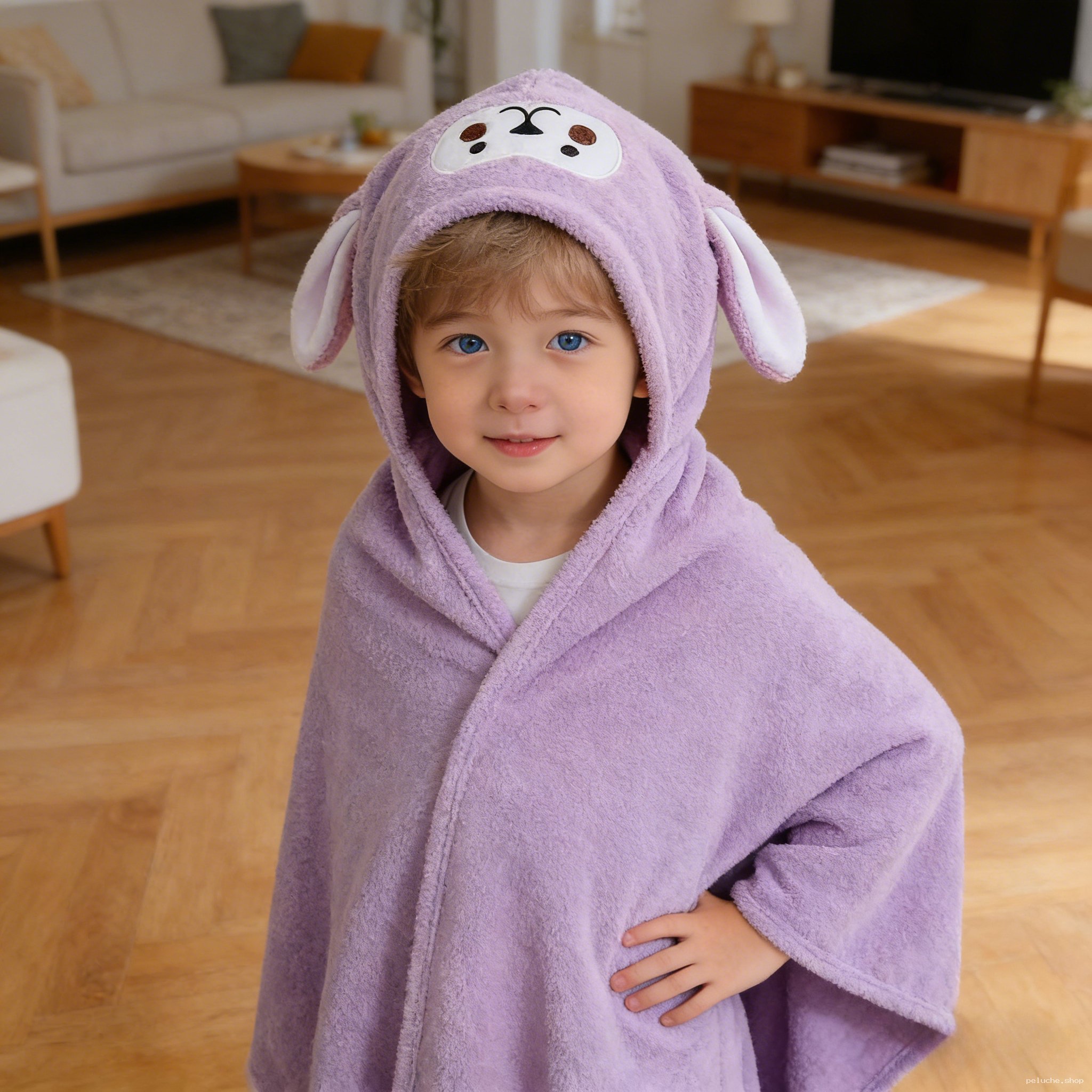 Peignoir Enfant Doux à Capuche Animal Violet - Confort Post-Bain